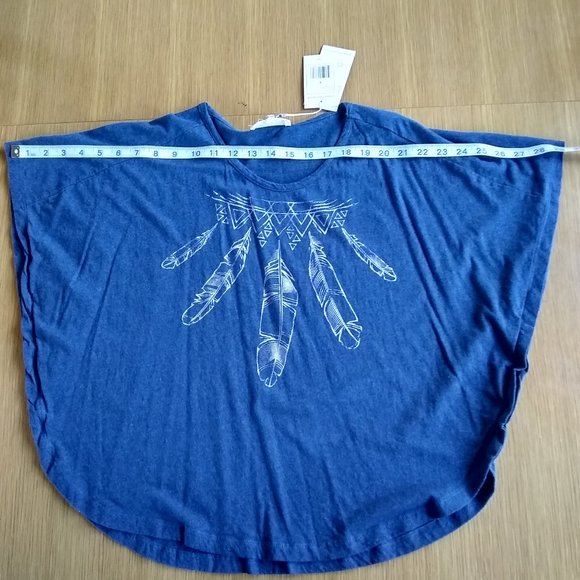 NWT Small Synergy Blue Feather Graphic Circle Top Teal Dreams - Picture 8 of 10